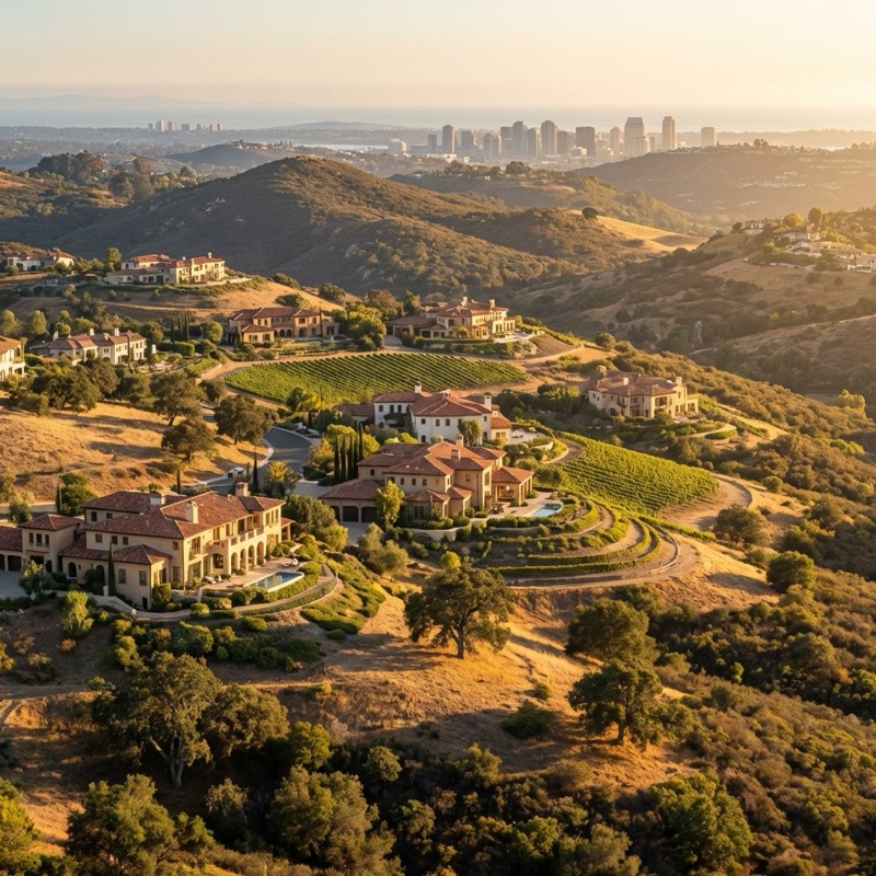 Inland San Diego landscape with rolling hills